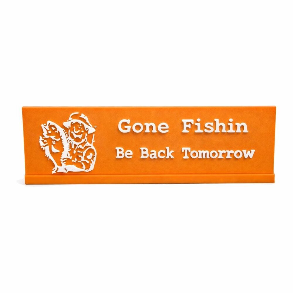 Gone Fishin' Desk Plaque | Raised Emblem Desk Sign | Fishing Enthusiast Decor